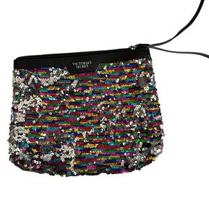 Victoria's Secret Multi Colored‎ Sequin Clutch Wristlet Purse Makeup Bag Black
